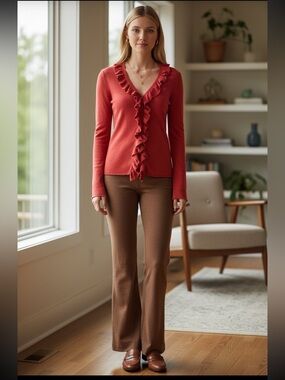 Magaschoni Coral Ruffle-Trim V-Neck Cardigan